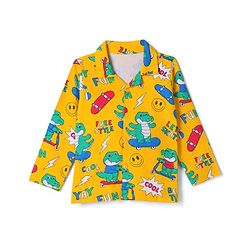 Babyhug 100% Cotton Knit Full Sleeves Co-Ords Shirt & Pyjama Night Suit with Crocodile Print - Yellow