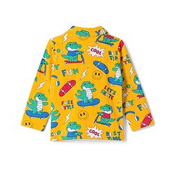 Babyhug 100% Cotton Knit Full Sleeves Co-Ords Shirt & Pyjama Night Suit with Crocodile Print - Yellow