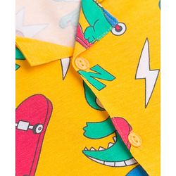 Babyhug 100% Cotton Knit Full Sleeves Co-Ords Shirt & Pyjama Night Suit with Crocodile Print - Yellow
