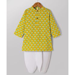 Babyhug 100% Cotton Cambric Woven Full Sleeves Kurta and Dhoti Set with Floral Print in Green