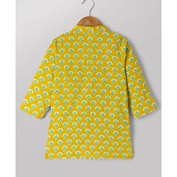 Babyhug 100% Cotton Cambric Woven Full Sleeves Kurta and Dhoti Set with Floral Print in Green