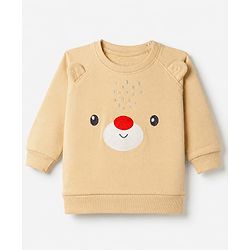 Babyhug Heavy Gauge Warm Fleece Knit Full Sleeves Sweatshirt With Bear Print & Applique - Beige