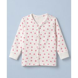 Babyhug Cotton Mix Knit Front open Thermal Set With Floral Print - White