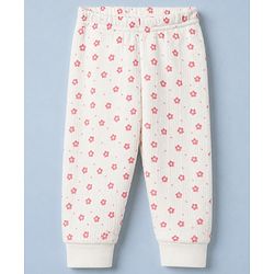 Babyhug Cotton Mix Knit Front open Thermal Set With Floral Print - White