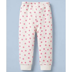 Babyhug Cotton Mix Knit Front open Thermal Set With Floral Print - White