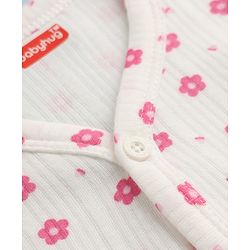 Babyhug Cotton Mix Knit Front open Thermal Set With Floral Print - White