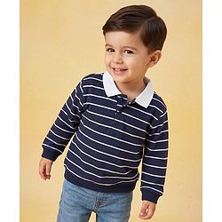 Babyhug Terry Knit Winter T-Shirt with Full Sleeves and Striped Print - Black