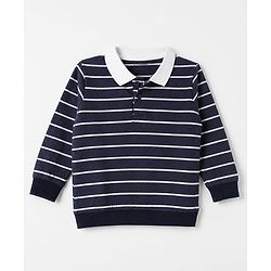 Babyhug Terry Knit Winter T-Shirt with Full Sleeves and Striped Print - Black