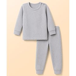Babyhug Knit Full Sleeves Solid Pullover Vest & Pant Three Piece Thermal Inner Wear Set - Light Grey