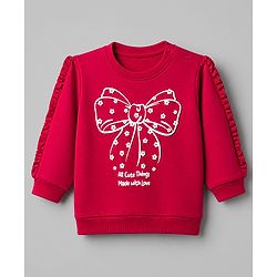 Babyhug Heavy Gauge Terry Knit Sweatshirt With Full Sleeves and Bow Print - Red