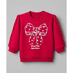 Babyhug Heavy Gauge Terry Knit Sweatshirt With Full Sleeves and Bow Print - Red
