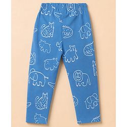 Babyhug 100% Cotton Knit Full Sleeves Co-Ords Shirt & Pyjama Night Suit with Animal Print - Blue