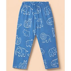 Babyhug 100% Cotton Knit Full Sleeves Co-Ords Shirt & Pyjama Night Suit with Animal Print - Blue