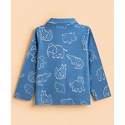 Babyhug 100% Cotton Knit Full Sleeves Co-Ords Shirt & Pyjama Night Suit with Animal Print - Blue