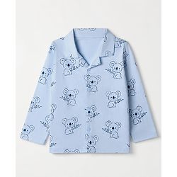 Babyhug 100% Cotton Knit Full Sleeves Co-Ords Shirt & Pyjama Night Suit with Koala Print - Light blue