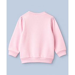 Babyhug 100% Cotton Heavy Gauge Warm Fleece Full Sleeves Sweatshirt With Puffed Sleeves And Flower Applique - Baby Pink
