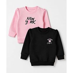 Babyhug Heavy Gauge 100% Cotton Terry Knit Full Sleeves Sweatshirt With Text Print Pack of 2 - Pink & Black