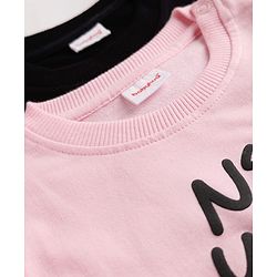 Babyhug Heavy Gauge 100% Cotton Terry Knit Full Sleeves Sweatshirt With Text Print Pack of 2 - Pink & Black