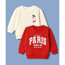 Babyhug Heavy Gauge Terry Knit Sweatshirt with Full Sleeves and Cherries Print Pack of 2 - Red & Cream