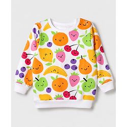 Babyhug 100% Cotton Terry Full Sleeves Sweatshirts With Fruits Print Pack of 2 - White & Red