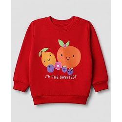 Babyhug 100% Cotton Terry Full Sleeves Sweatshirts With Fruits Print Pack of 2 - White & Red