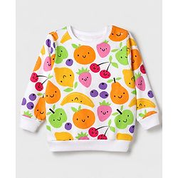 Babyhug 100% Cotton Terry Full Sleeves Sweatshirts With Fruits Print Pack of 2 - White & Red