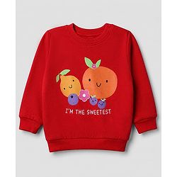 Babyhug 100% Cotton Terry Full Sleeves Sweatshirts With Fruits Print Pack of 2 - White & Red