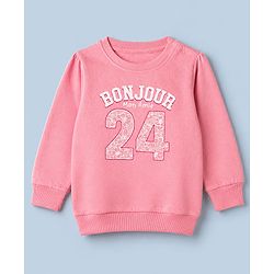 Babyhug 100% Cotton Fleece Knit Full Sleeves Heavy Gauge Sweatshirts With Amour C'Est La Vie Bow Print Pack Of 2 - Pink & Peach