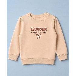Babyhug 100% Cotton Fleece Knit Full Sleeves Heavy Gauge Sweatshirts With Amour C'Est La Vie Bow Print Pack Of 2 - Pink & Peach