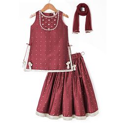 Babyhug Chiffon Woven Sleeveless Chinnon Foil Printed Choli & Lehenga Set With Dupatta Set - Maroon