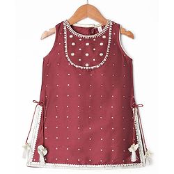 Babyhug Chiffon Woven Sleeveless Chinnon Foil Printed Choli & Lehenga Set With Dupatta Set - Maroon