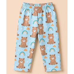 Babyhug Cotton Knit Front Open Full Sleeves Pyjama Co-Ords Set With Bear Print - Blue