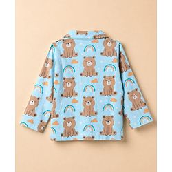 Babyhug Cotton Knit Front Open Full Sleeves Pyjama Co-Ords Set With Bear Print - Blue