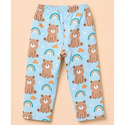Babyhug Cotton Knit Front Open Full Sleeves Pyjama Co-Ords Set With Bear Print - Blue