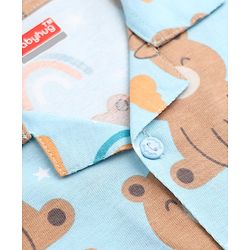 Babyhug Cotton Knit Front Open Full Sleeves Pyjama Co-Ords Set With Bear Print - Blue