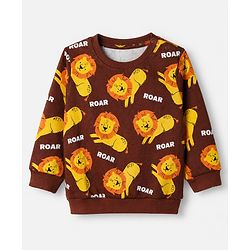Babyhug Heavy Gauge 100% Cotton Terry Knit Sweatshirt With Animal & Text Print Pack of 2 - Olive Green