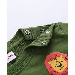 Babyhug Heavy Gauge 100% Cotton Terry Knit Sweatshirt With Animal & Text Print Pack of 2 - Olive Green