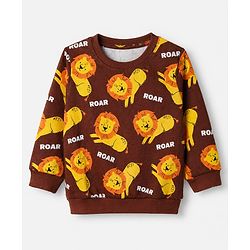 Babyhug Heavy Gauge 100% Cotton Terry Knit Sweatshirt With Animal & Text Print Pack of 2 - Olive Green