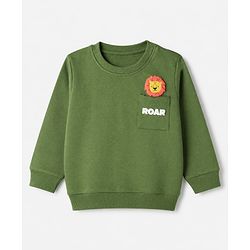 Babyhug Heavy Gauge 100% Cotton Terry Knit Sweatshirt With Animal & Text Print Pack of 2 - Olive Green