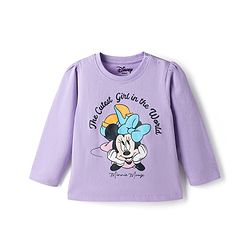 Babyhug Disney Single Jersey Knit Full Sleeves T-Shirt & Pyjama Night Suit Set With Minnie Mouse Graphic Text & Polka Dot Print - Lavender