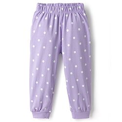Babyhug Disney Single Jersey Knit Full Sleeves T-Shirt & Pyjama Night Suit Set With Minnie Mouse Graphic Text & Polka Dot Print - Lavender