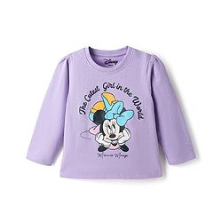 Babyhug Disney Single Jersey Knit Full Sleeves T-Shirt & Pyjama Night Suit Set With Minnie Mouse Graphic Text & Polka Dot Print - Lavender