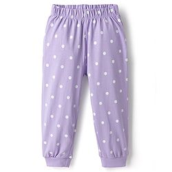 Babyhug Disney Single Jersey Knit Full Sleeves T-Shirt & Pyjama Night Suit Set With Minnie Mouse Graphic Text & Polka Dot Print - Lavender