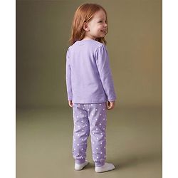 Babyhug Disney Single Jersey Knit Full Sleeves T-Shirt & Pyjama Night Suit Set With Minnie Mouse Graphic Text & Polka Dot Print - Lavender