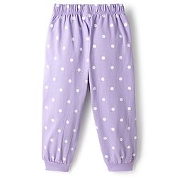 Babyhug Disney Single Jersey Knit Full Sleeves T-Shirt & Pyjama Night Suit Set With Minnie Mouse Graphic Text & Polka Dot Print - Lavender