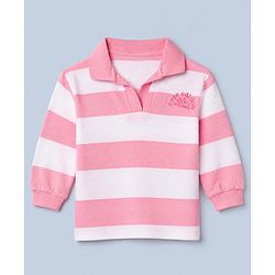 Babyhug 100% Cotton Terry Knit Full Sleeves Striped Top and Pant Set - Pink