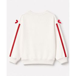 Babyhug 100% Cotton Knit Full Sleeves Mon Cheri Printed Top & Pant With Bow Applique - White & Red