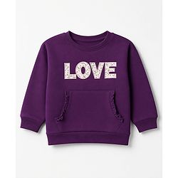 Babyhug 100% Cotton Terry Knit Full Sleeves Top & Joggers Set With Text Print - Purple