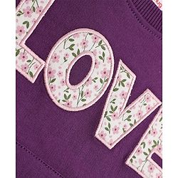 Babyhug 100% Cotton Terry Knit Full Sleeves Top & Joggers Set With Text Print - Purple
