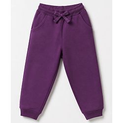 Babyhug 100% Cotton Terry Knit Full Sleeves Top & Joggers Set With Text Print - Purple